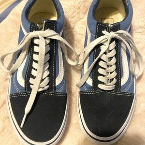 VANS Old Skool Navy & White Shoes - Women's 8